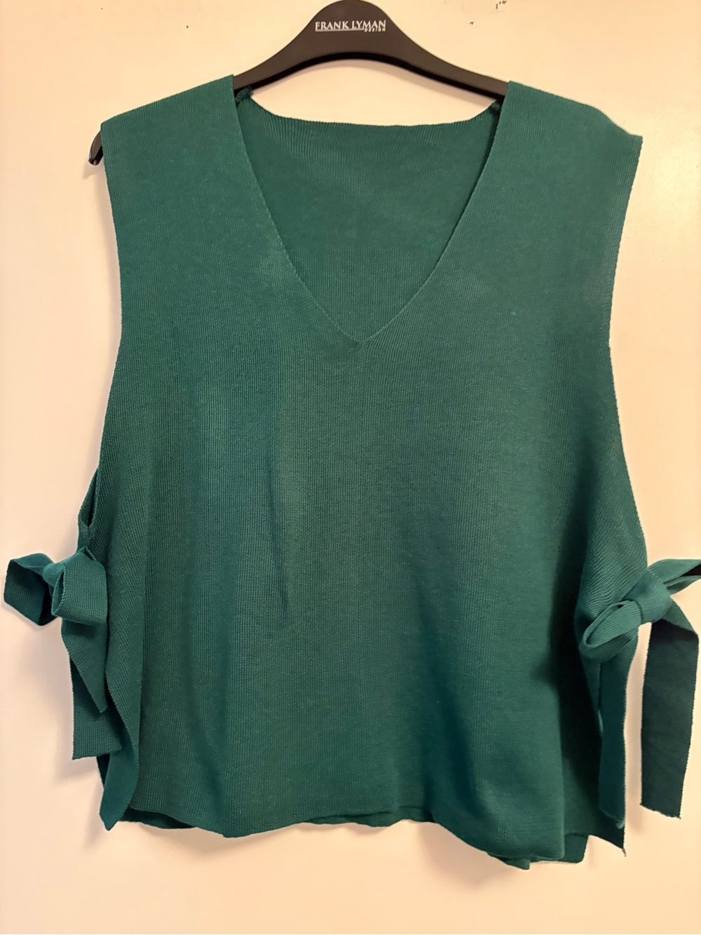Frank Lyman Teal V-Neck Sleeveless Knit Top with Side Ties